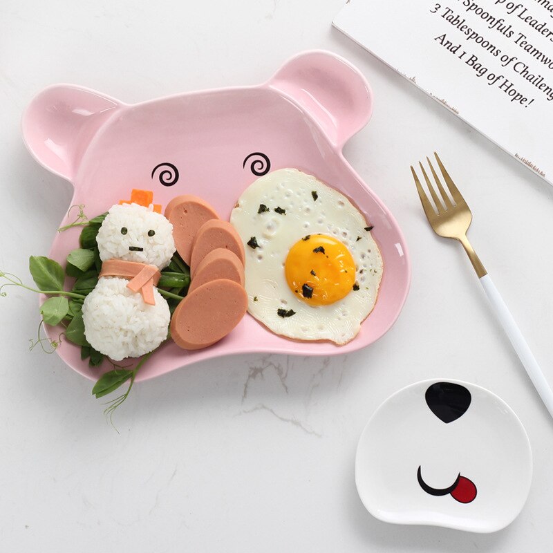 Cerámica Ceative de dibujos animados plato de Sushi lindo niños oso forma plana plato ensalada cena bandeja grande pequeña salsa platos 2 unid/set