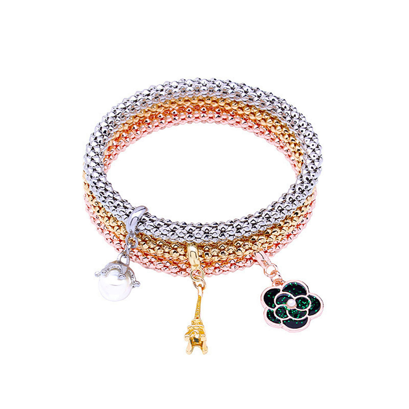 Braccialetti multistrato 3 pezzi braccialetto a catena di mais misto Vintage retrattile per festa Casual