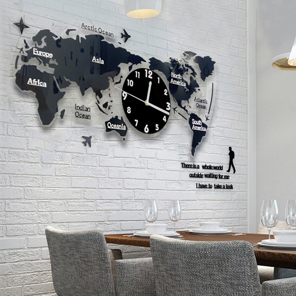 Unique Acrylic Wall Clock World Map Wall Hanging Clock Wall Clock With World Map For Home Living Room Without Battery