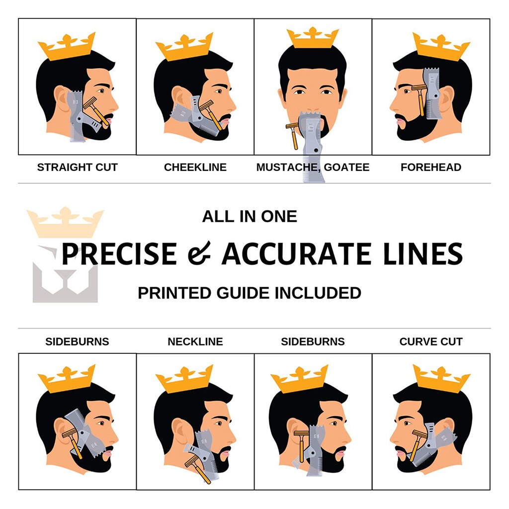 Beard Shaping Tool w/inbuilt Comb Template Guide Trimmer Ruler for Men