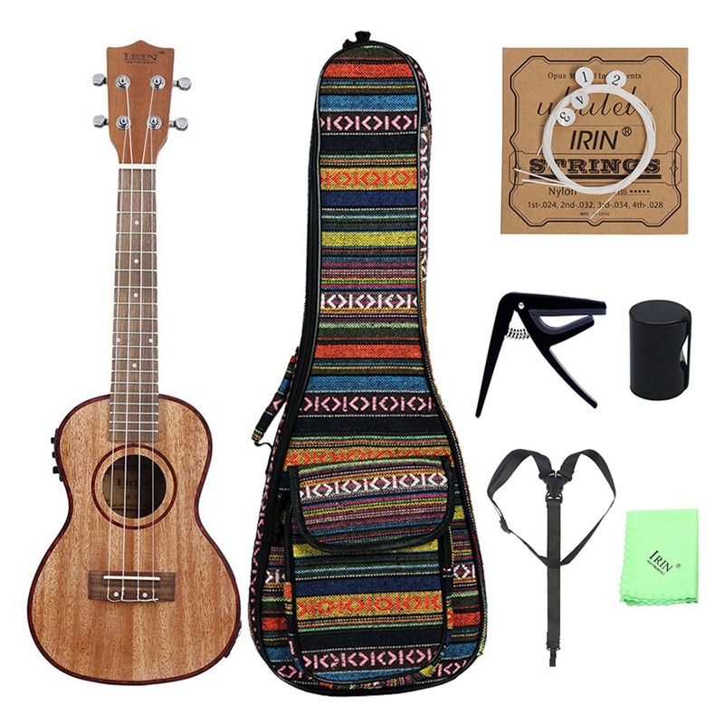 Irin 24 Inch Ukulele Ukelele Uke Kit Sapelihout Met Lcd Eq Inclusief Draagtas Capo Strings Band Vinger Maraca schoonmaken Cl: Default Title