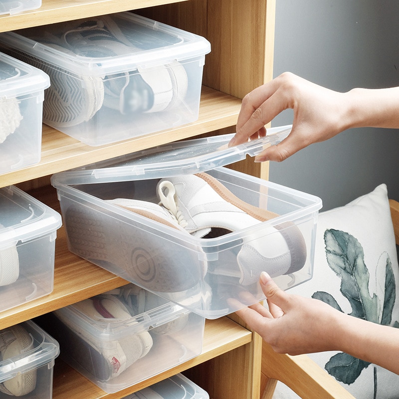 Transparent shoe box storage shoe box thickened dust-proof storage box with lid can be superimposed combined shoe cabinet
