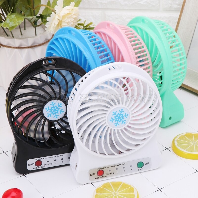 Ventilador portátil de escritorio para aire ventilador de luz LED, 5W, para exteriores, ventilador USB sin batería 18650