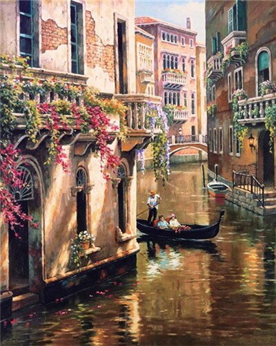 AZQSD Oil Painting By Numbers Landscape DIY Acrylic Paint Coloring By Numbers City Scenery Canvas Pictures Living Room: SZGD8449