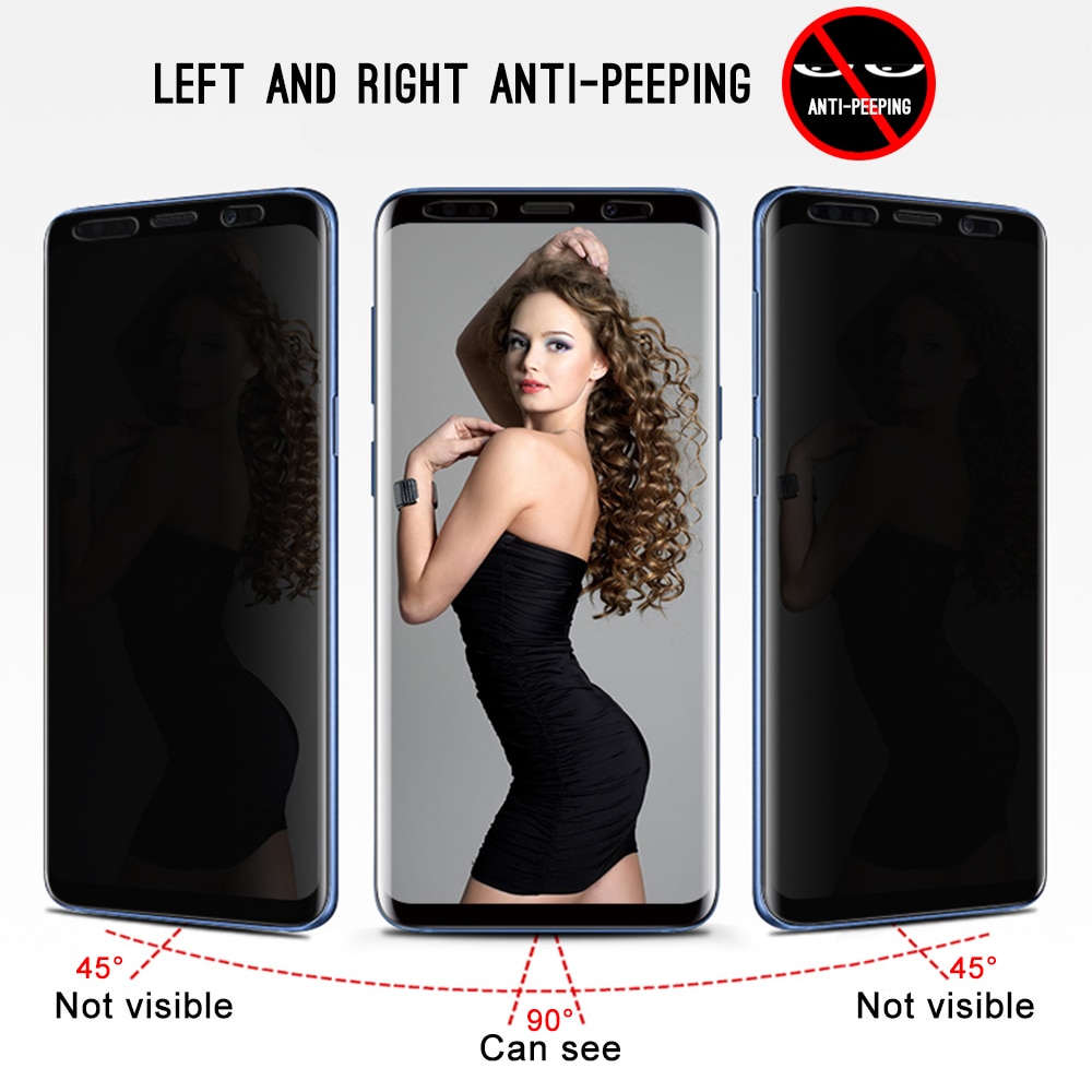 3D Curved Anti Glare Tempered Glass For Samsung Galaxy S9 S8 Plus Note 8 9 Protect Privacy Full Cover Anti Spy Screen Protector