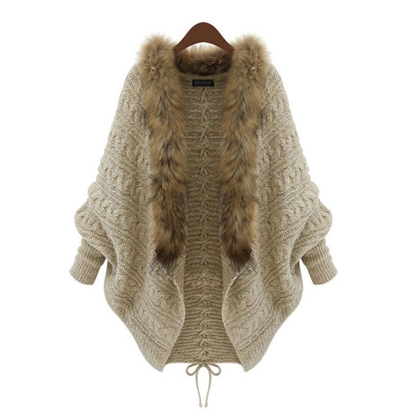losse jas vrouwen Herfst Winter bontkraag Vleermuis mouw trui jas veste femme jas vrouwen manteau femme harajuku jassen
