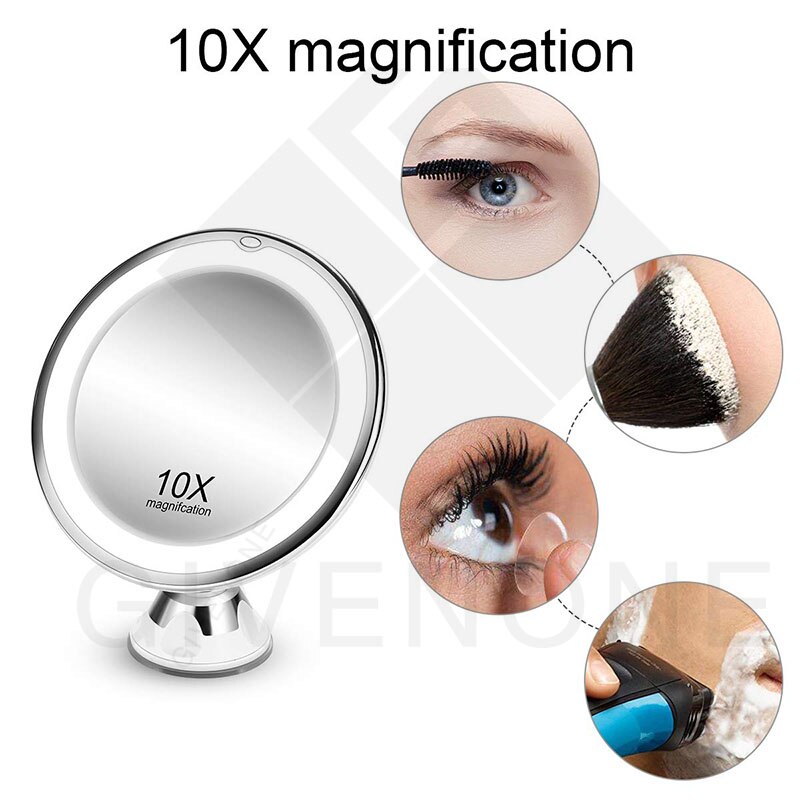 Makeup Beauty Ring Light Mirror With LED Light 10X Magnifying Glass 360 Degree Rotating Smart Switch Makeup Light Small Mirror