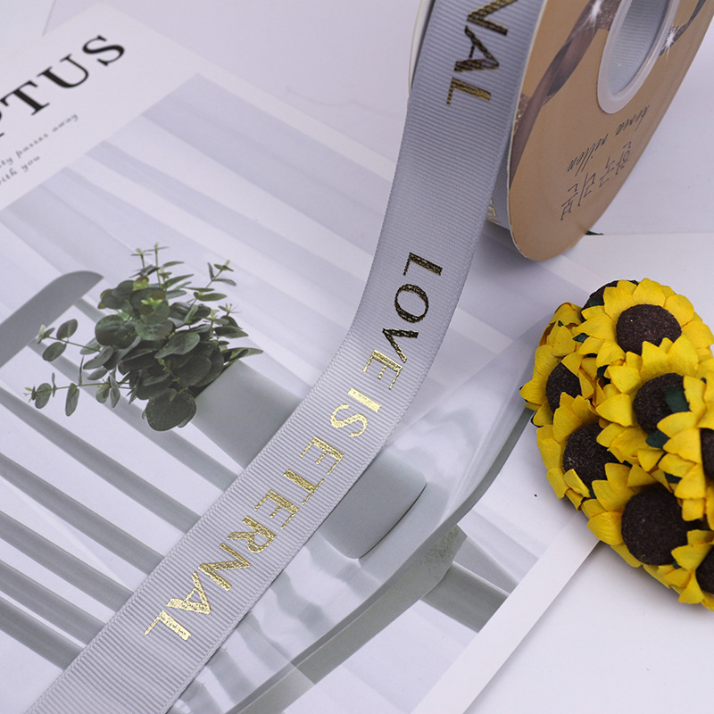 25mm 5Yards Ribbon Bronzing English Letters Printed Ribbons Floral Happy Birthday Packaging DIY Tie Handmade Material: 16