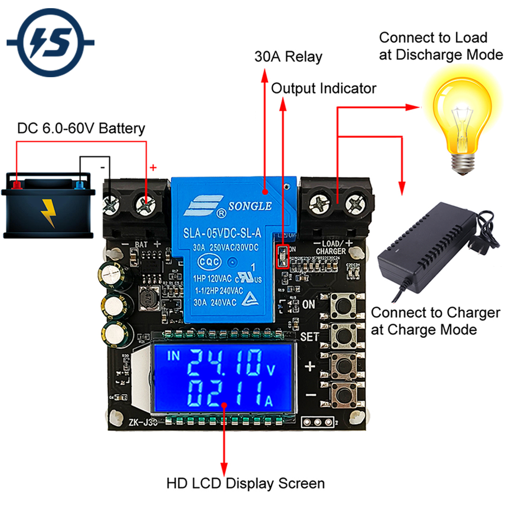 Batterij Laad Ontlading Controller Laagspanning Cut-Off Schakelaar Coulometer Batterij Spanning Monitor Bescherming 30a 6V-60V Lcd