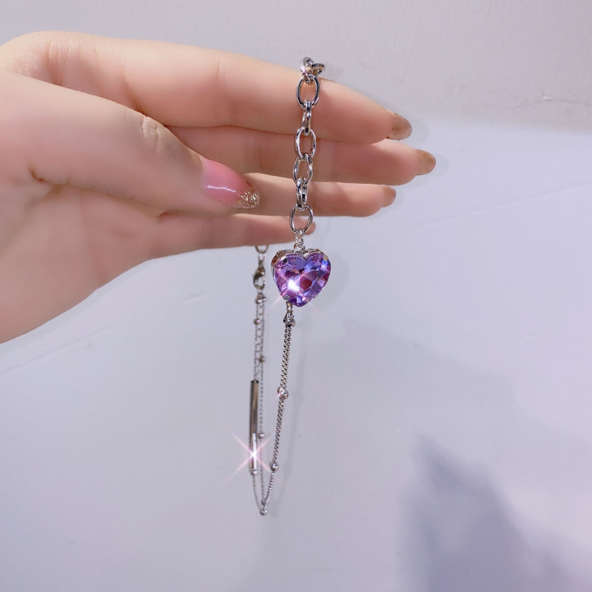 Chique liefdes-strass hart choker ketting voor vrouwen zilverkleurige sleutelbeen schakelketting choker sieraden bedel ketting