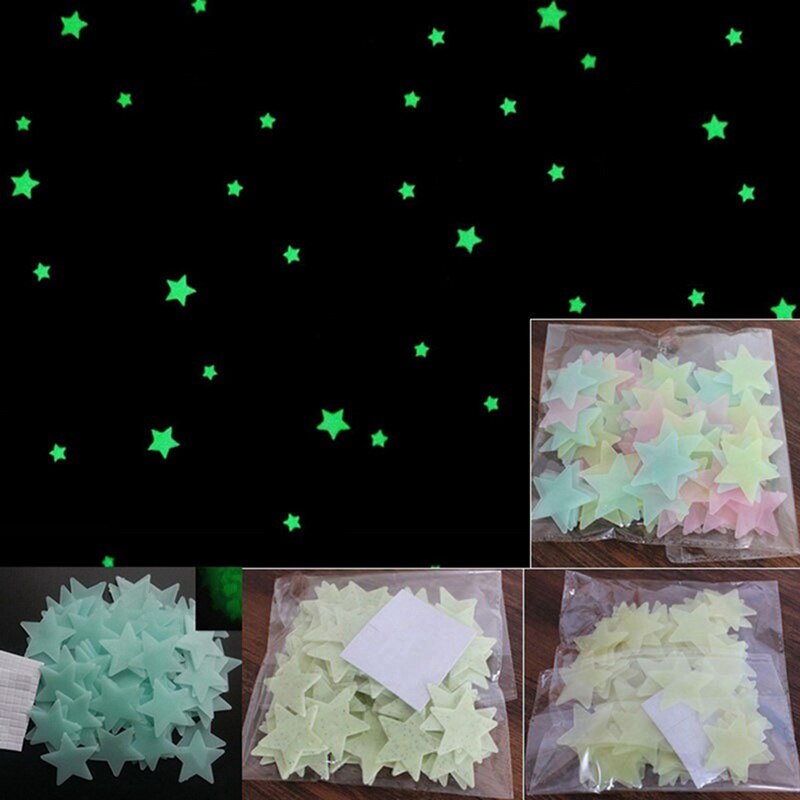 Pegatinas de pared para Estrellas luminosas, lote de 100 unidades de 3cm, pegatina de estrella fluorescente que brilla en la oscuridad, pegatinas para habitación de bebé, decoración de pared 3D para el hogar