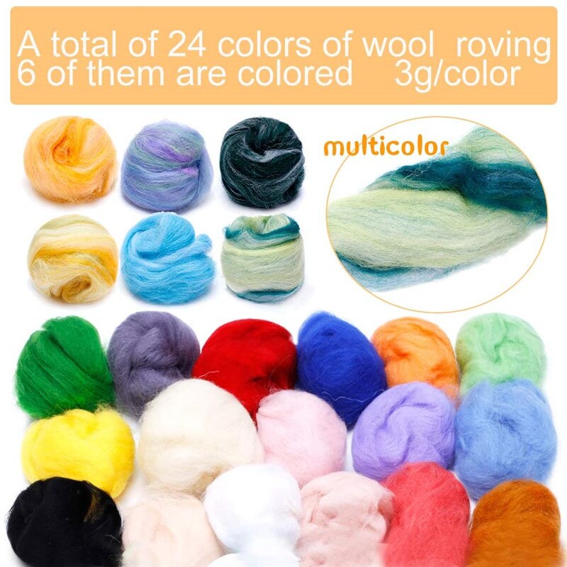 LMDZ 24 Colors Wool Felting Needle Kit Foam Mat Arts Fibre Yarn Fabric Roving DIY Spinning Sewing Mold Needlework Accessories