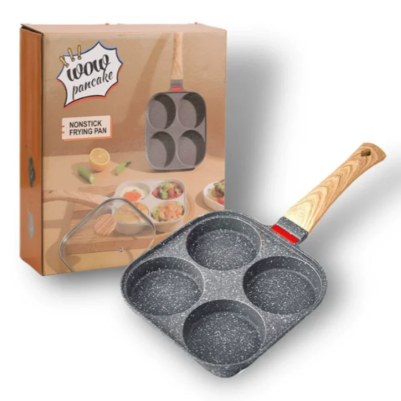 Padella per frittata a 4 fori con coperchio Padella per Hamburger per uova Fornello universale a induzione a gas Padella per uova antiaderente Pentole per cottura delle uova da cucina