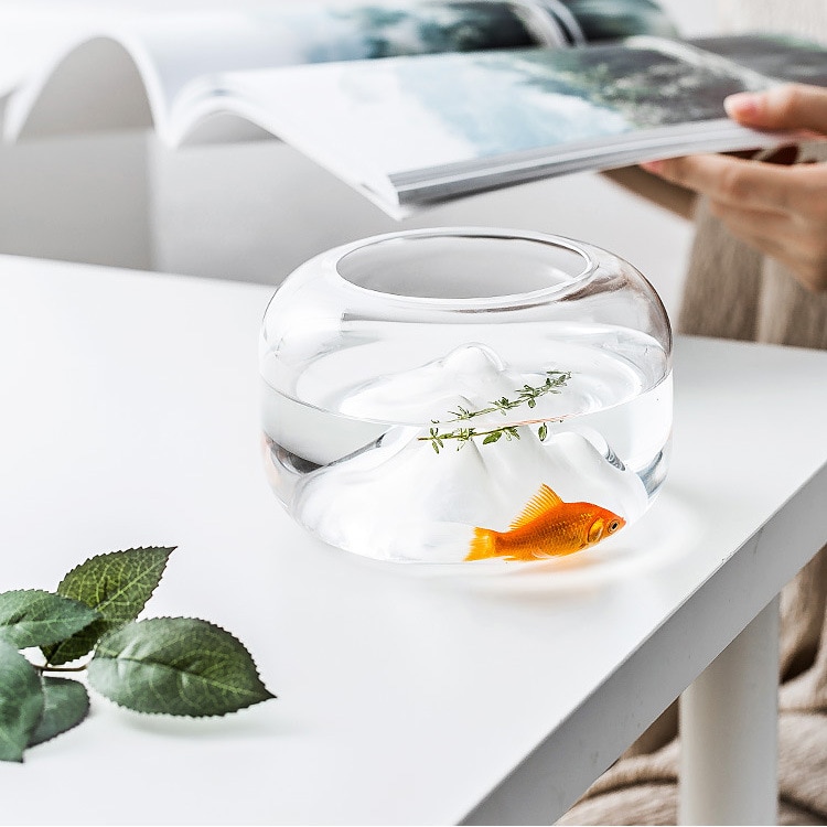 Style japonais neige montagne verre Transparent aquarium Mini bol à poisson pour poisson or grondement poissons décor à la maison pour salon