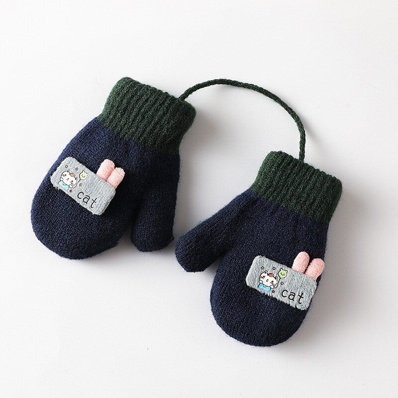 Guantes de dibujos animados para niños, manoplas suaves y cálidas, de punto, accesorios de Navidad: Navy