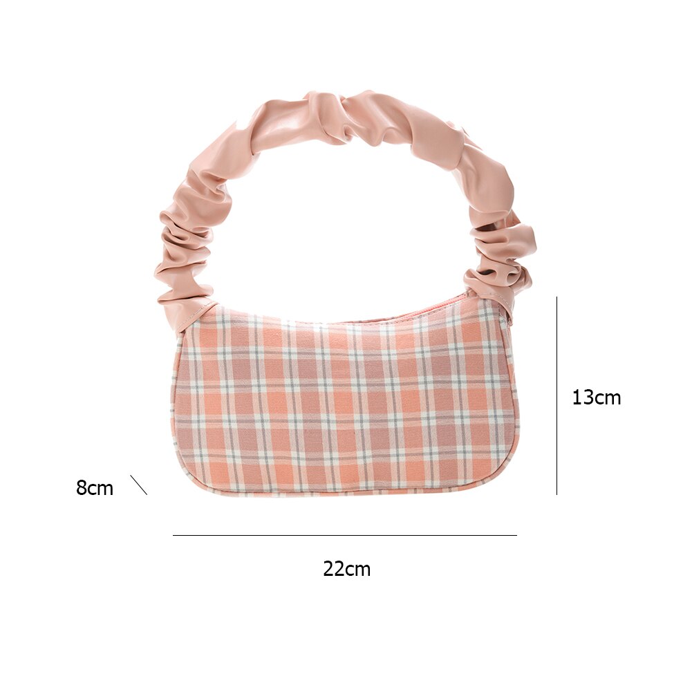 Simple Bear Plaid Printed Pleated Handbags for Women Casual Canvas Armpit Bags Female Small Underarm Shoulder Bags