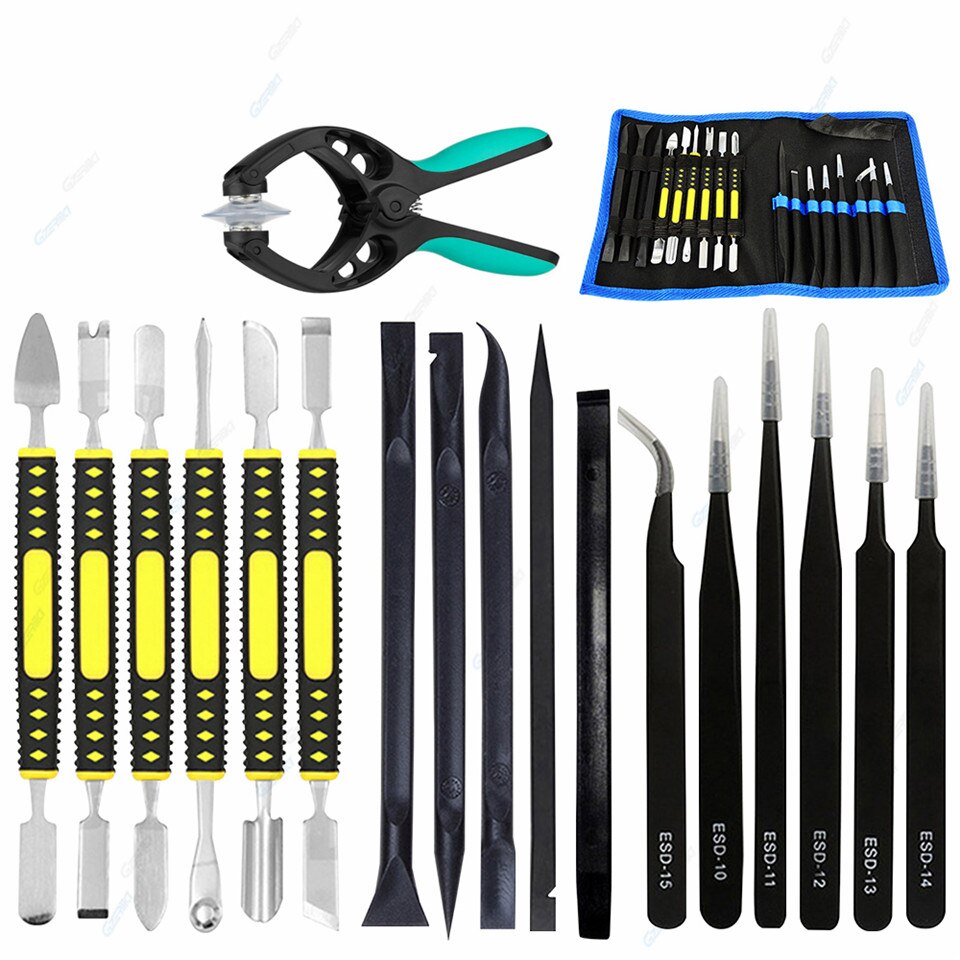 Kit d'outils de réparation de téléphone portable 18 en 1, double Spudger métallique ESD pincettes ouverture écran LCD outils de démontage pour téléphone portable SMD: 18 in 1