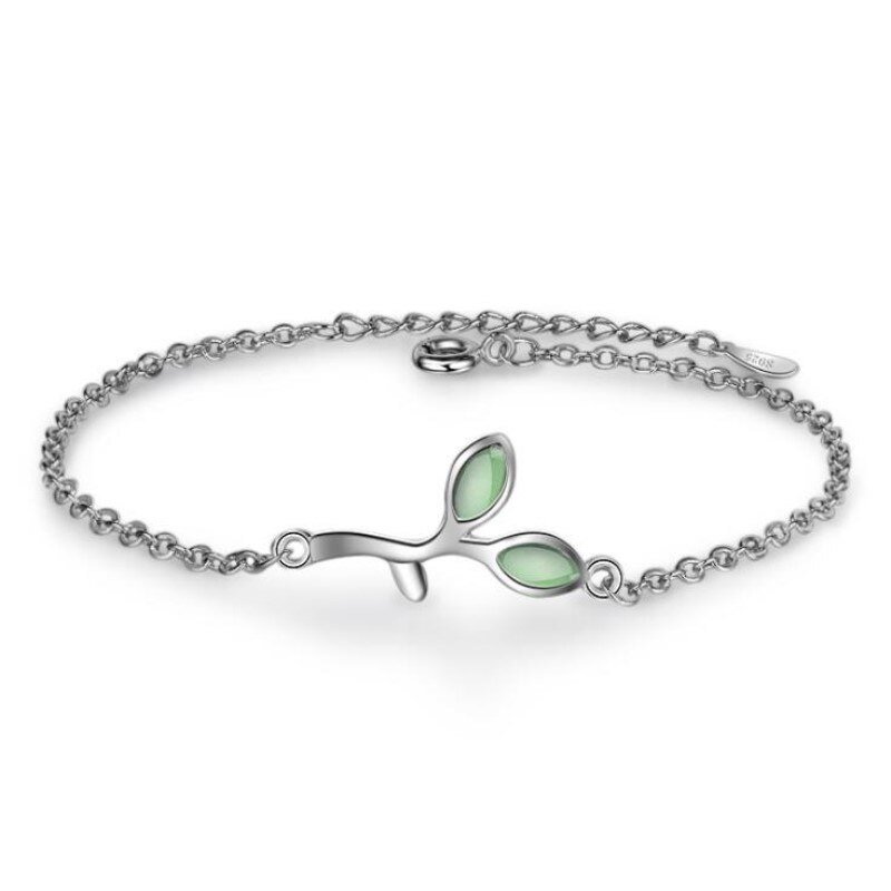 Creatieve Temperament Opal Literaire Bladeren 925 Sterling Zilveren Sieraden Green Crystal Leaf Armbanden SB113