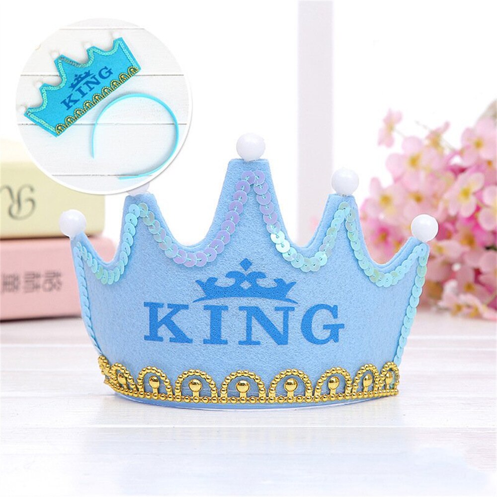 LED Light Happy Birthday Crown Hat for Kids Child Princess King Party Decor Supplies DIY Glowing Birthday Cap Headband: king blue