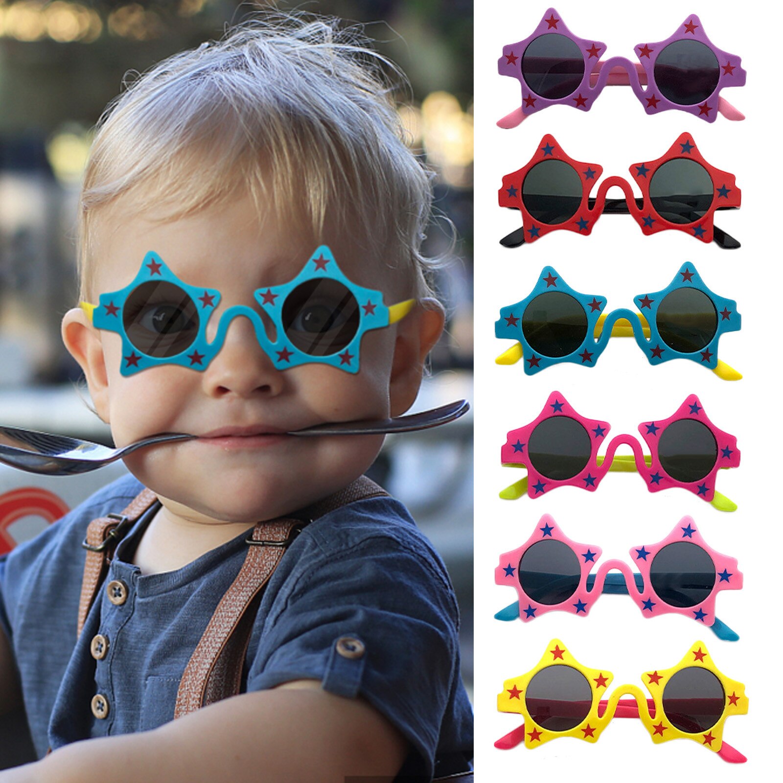 Occhiali da sole per bambini specchio riflettente colorato bambino bambini Baby Boy Girl Star occhiali da sole colorati carini occhiali da sole decorati #4
