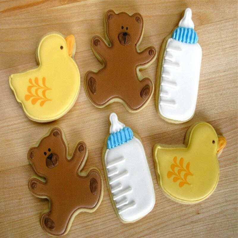 Keniao ænder og bamse småkage udstikker sæt til baby shower fødselsdagsfest  - 2 styk - kiks fondant forme - rustfrit stål