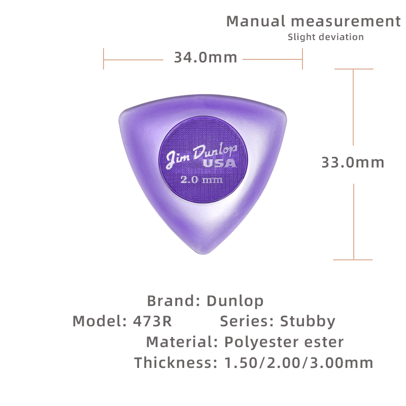 Dunlop Pick. Big Triangle series anti-slip.Wear-resistant.It has a thickness of 1.5/2.0/3.0mm. Suitable for electric guitar/bass