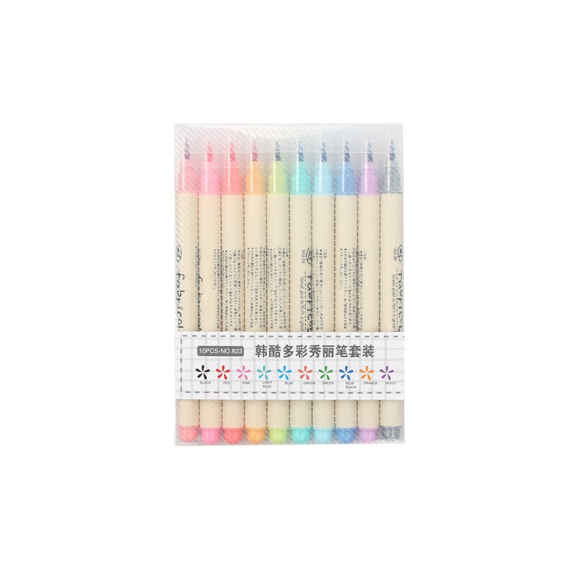 10 Colors Brush Pen Set Fabricolor Marker Pen Soft Tip Colour Brushpen Calligraphy Finecolour Brush Felt Art Markers Stationery