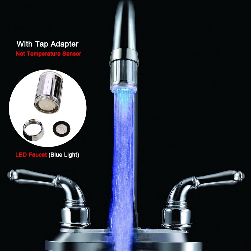 Lichtgevende led waterkraan douchekraan wastafel watersproeier badkamer keuken verwarming kranen thermostaat blauw /3 kleuren /7 kleuren: Blauw met adapter