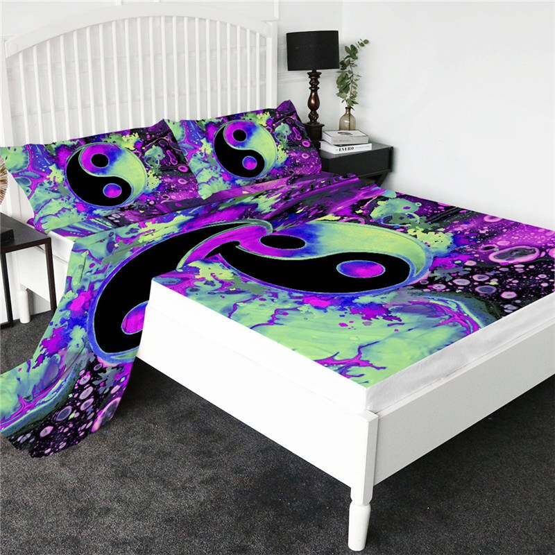 chaos przez brizabazar pościel kolorowe czaszki płaski arkusz galaktyka Mandala gotyk prześcieradło zestaw z poszewką wszechświat pościel 4 sztuk: Jasper Yin Yang / Twin