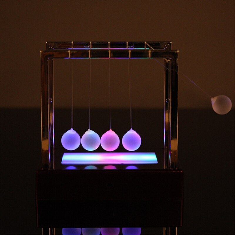 Newtons-cuna con luz LED, juguetes de ciencia para el hogar, energía cinética, decoración para el hogar, Péndulo de Newton luminoso, escritorio