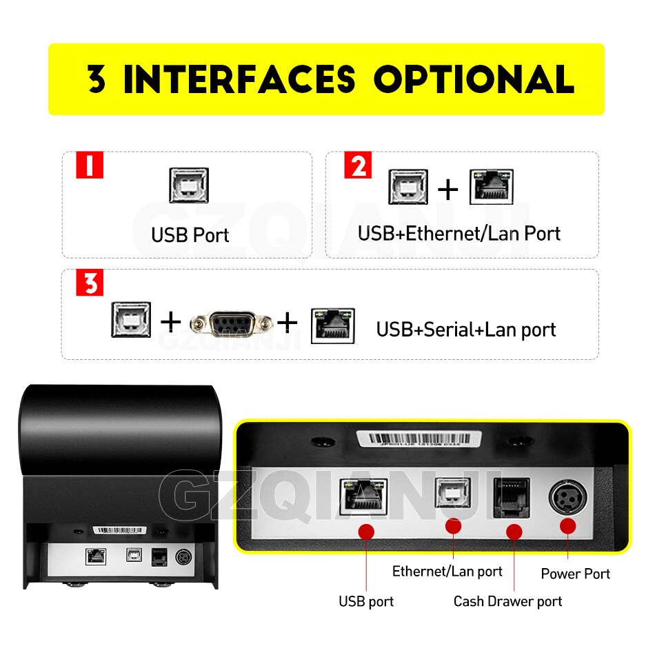 80mm Thermal Receipt Printers Bill POS Printer With Automatic cutter For Kitchen USB/Ethernet Port Shop Restaurant Windows Drive
