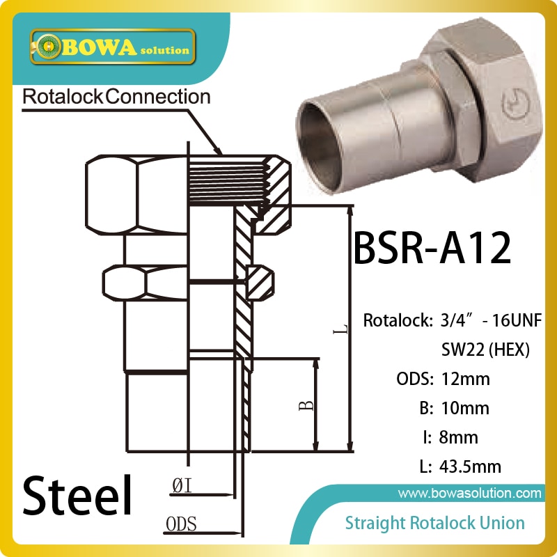 12mm ODS straight SW22 hex rotalock valve for refrigerant reciever