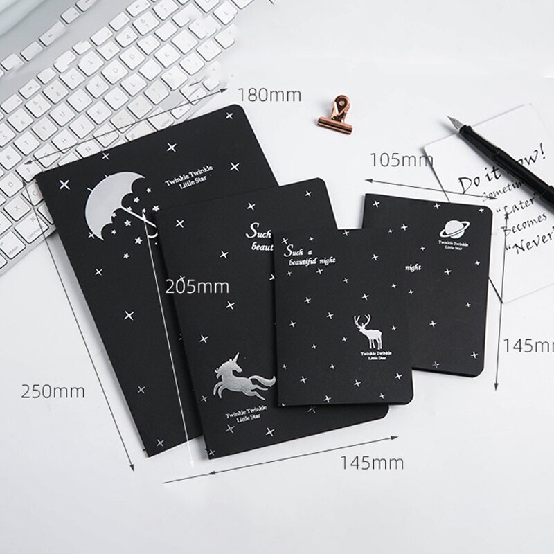 Black Star Notebook Hardcover Diary DIY Blank Black Paper Sketch Book 96sheets Notepad School Office Supply Papelaria