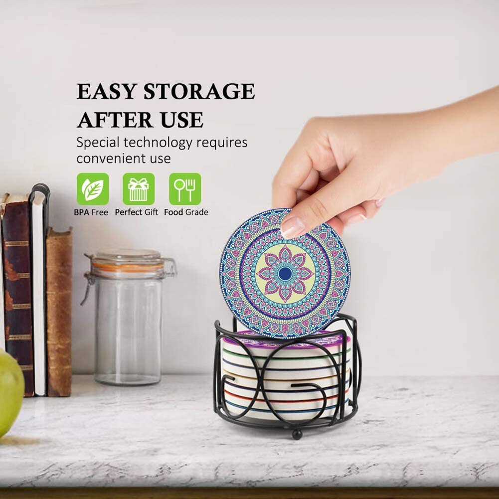 Nuevos posavasos redondos de cerámica para cocina, posavasos aislantes antideslizantes con estampado de flores de Mandala, suministros de boda