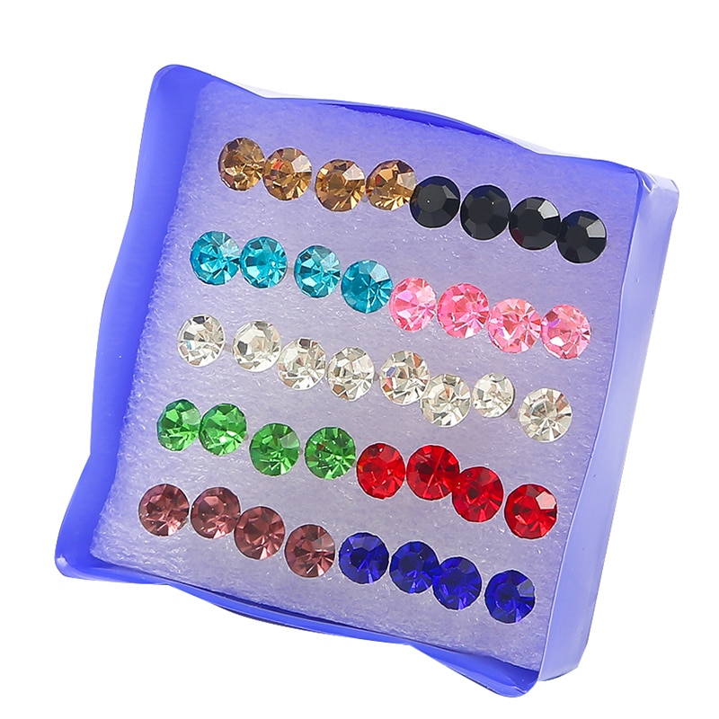 20 paia/set orecchini a bottone in cristallo bianco orecchini colorati di moda per gioielli da donna strass colore argento Piercing 2.5/3/4