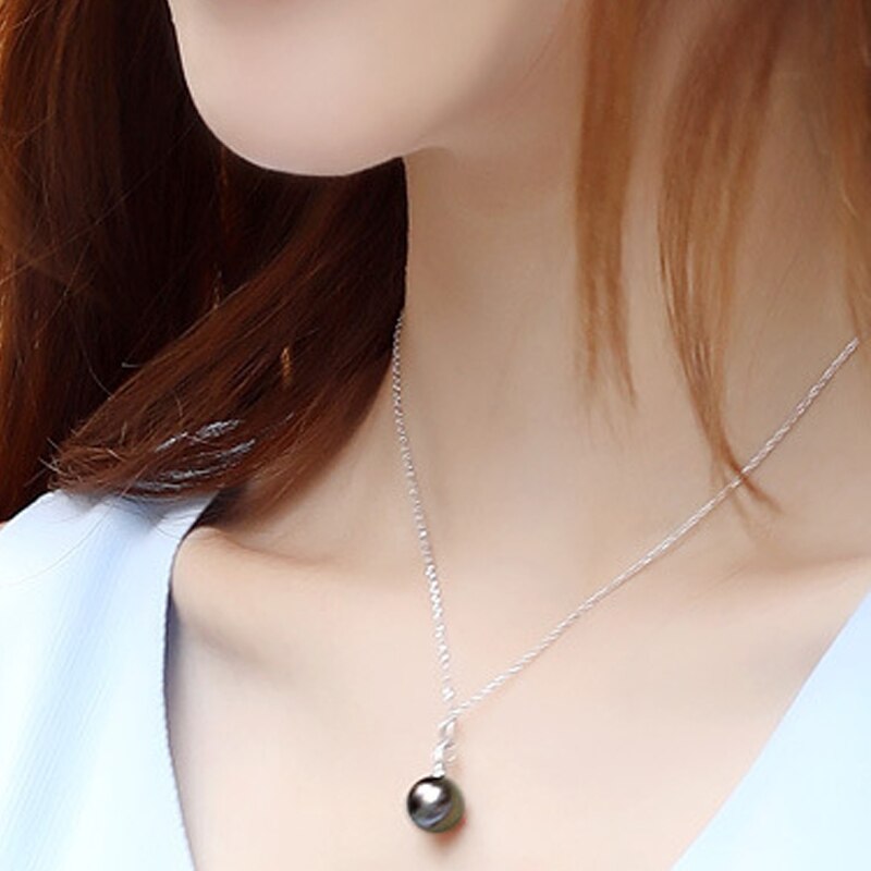 HuiSept 925 Silber Halskette mit Süßwasser Schwarz Perle Zirkon Edelsteine Anhänger Schmuck Ornamente für Frauen Hochzeit