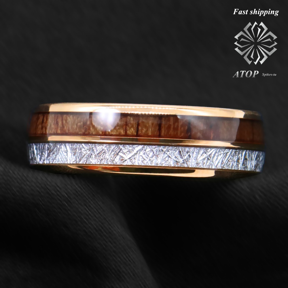 8mm Rose Gold Dome Tungsten Ring Zilver Koa Wood Inlay Bridal ATOP Mannen Sieraden