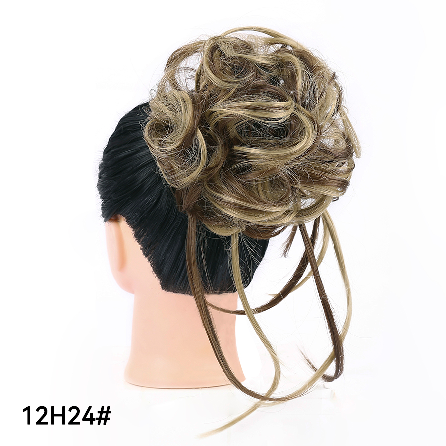 Messy Synthetic Hair Bun Scrunchy Donut Wavy Updo Elastic Scrunchie Hair Pieces Bridal Hairpiece Easy Bun Updos For Women Kids