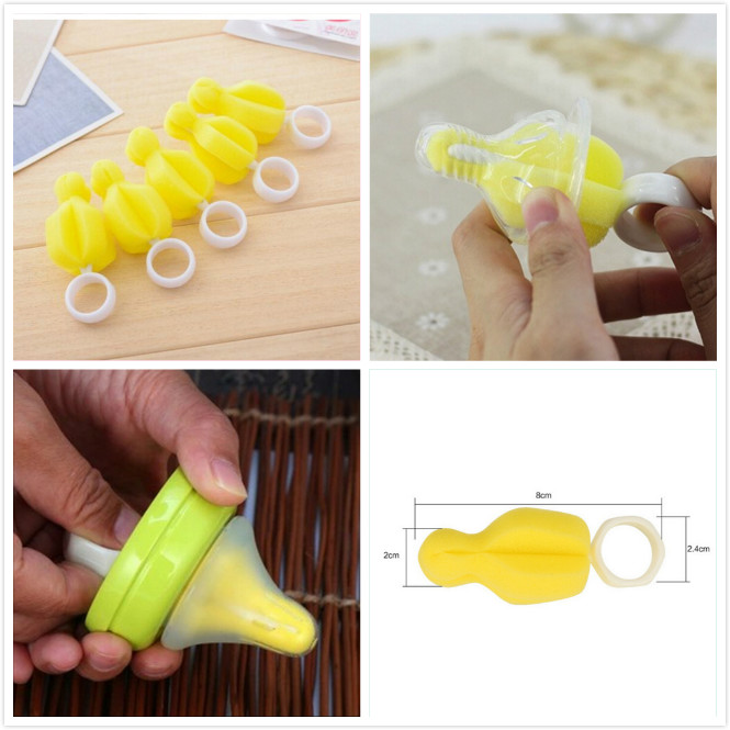 2pcs 360 Degree Rotating Sponge yellow Baby Nipple Brush Babies Teat Cleaning Feeding Bottle Brushes Infant Pacifier Cleaner