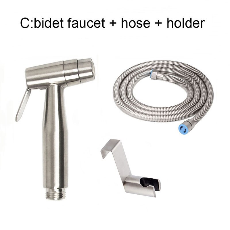 Double Function Stainless Steel Toilet Bidet Faucet Bathroom Handheld Bidet Sprayer Set Kit Tank Hook & Wall Mount: C