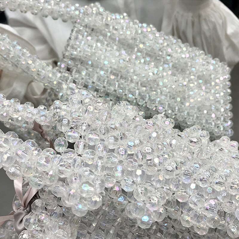 Crystal Evening Bag - Woven Bead Handbag - Soft Tote Bag - Two Handles - SATSEED