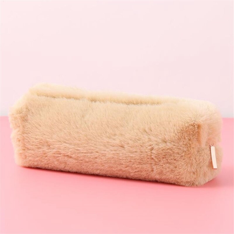 Trousse en peluche couleur unie Kawaii porte-crayon s sac papeterie trousse à crayons porte-crayon scolaire pour filles fournitures scolaires outils: Khaki