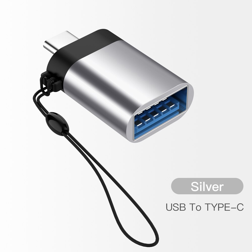 Adaptateur micro usb type-c 3.0 OTG, convertisseur de données de Charge, pour Samsung S9 S8 Huawei P20 Pro Macbook: lanyard silver