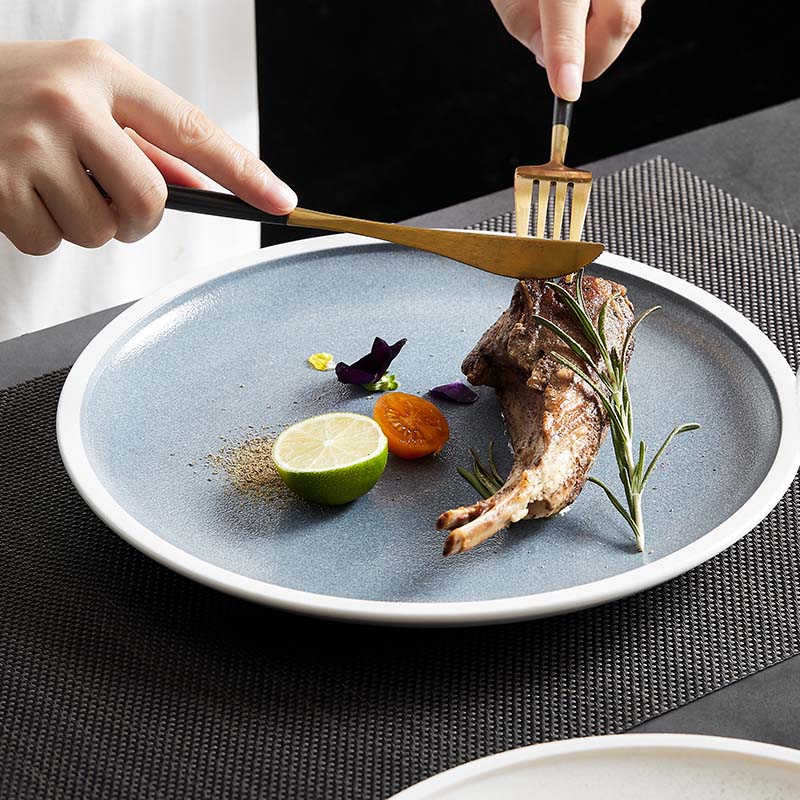 Assiette à steak et à dessert, ensemble de plats de cuisine occidentale de couleur nordique, assiette à pâtes pour restaurant de célébrité