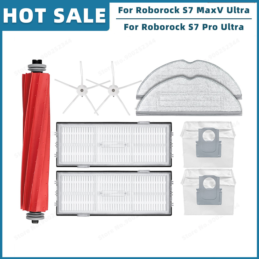 Accesorios para Roborock S7 Max Ultra / S7 MaxV Ultra / S7 Pro Ultra, piezas de repuesto, cepillo lateral principal, filtro, mopa, bolsa de polvo: Multicolor
