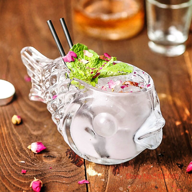 3d gjennomsiktig fisk form bar cocktail glass parti tykk tung deilig smoothies bolle kopp kald drikke tiki glass krus