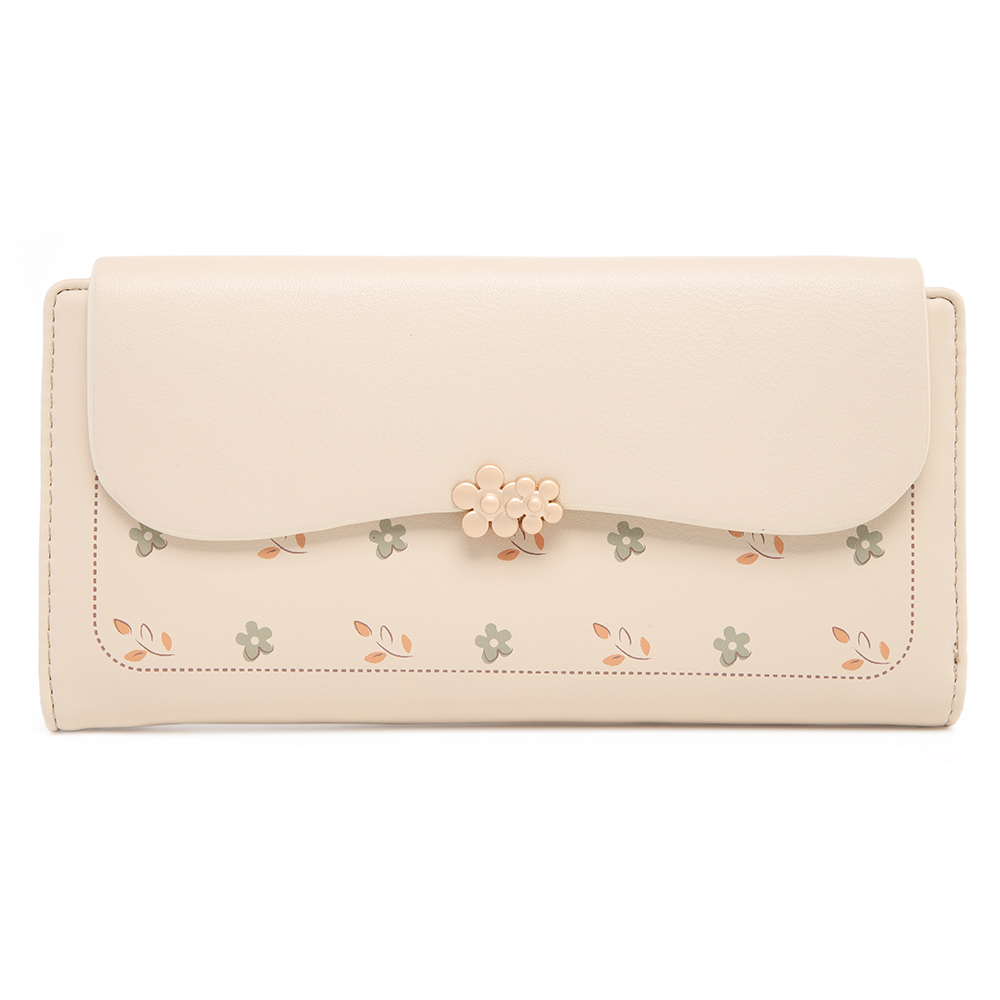 Lange damesportemonnee Koreaans PU-geprinte opvouwbare clutch met ritssluiting en gesp met meerdere kaarten, mode, alles, straat, populair, preppy stude: Khaki