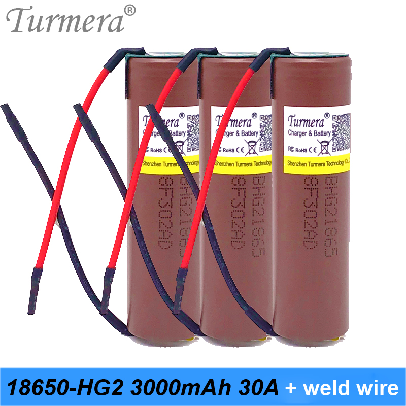 Batterij 18650 hg2 3000 mAh batterij 30a voor schroevendraaier shura en elektrische fiets 18650 3.6 v oplaadbare + lasdraad