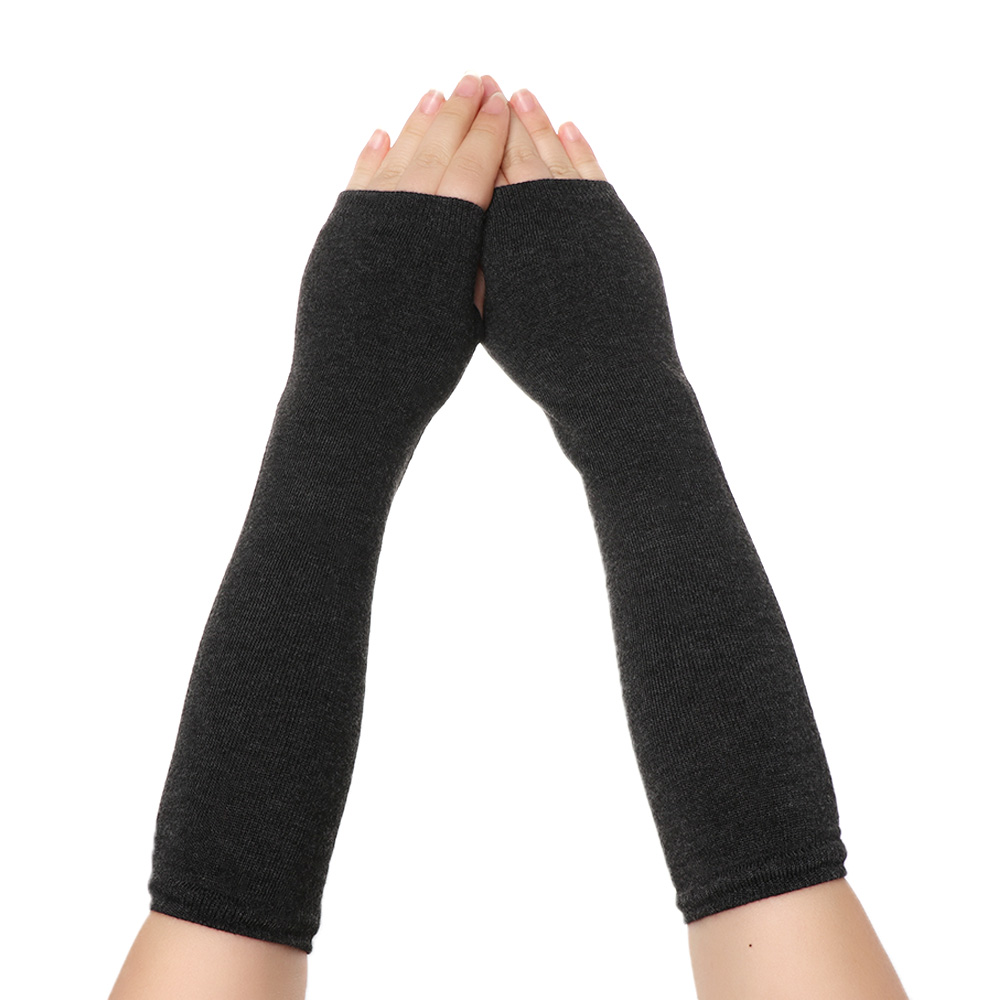 1Pair Girls Wristband Arm Cover Long Sleeve Women Cotton Classic Fingerless Long Glove Soft Striped Elbow Mitten Knitted Gloves: 3
