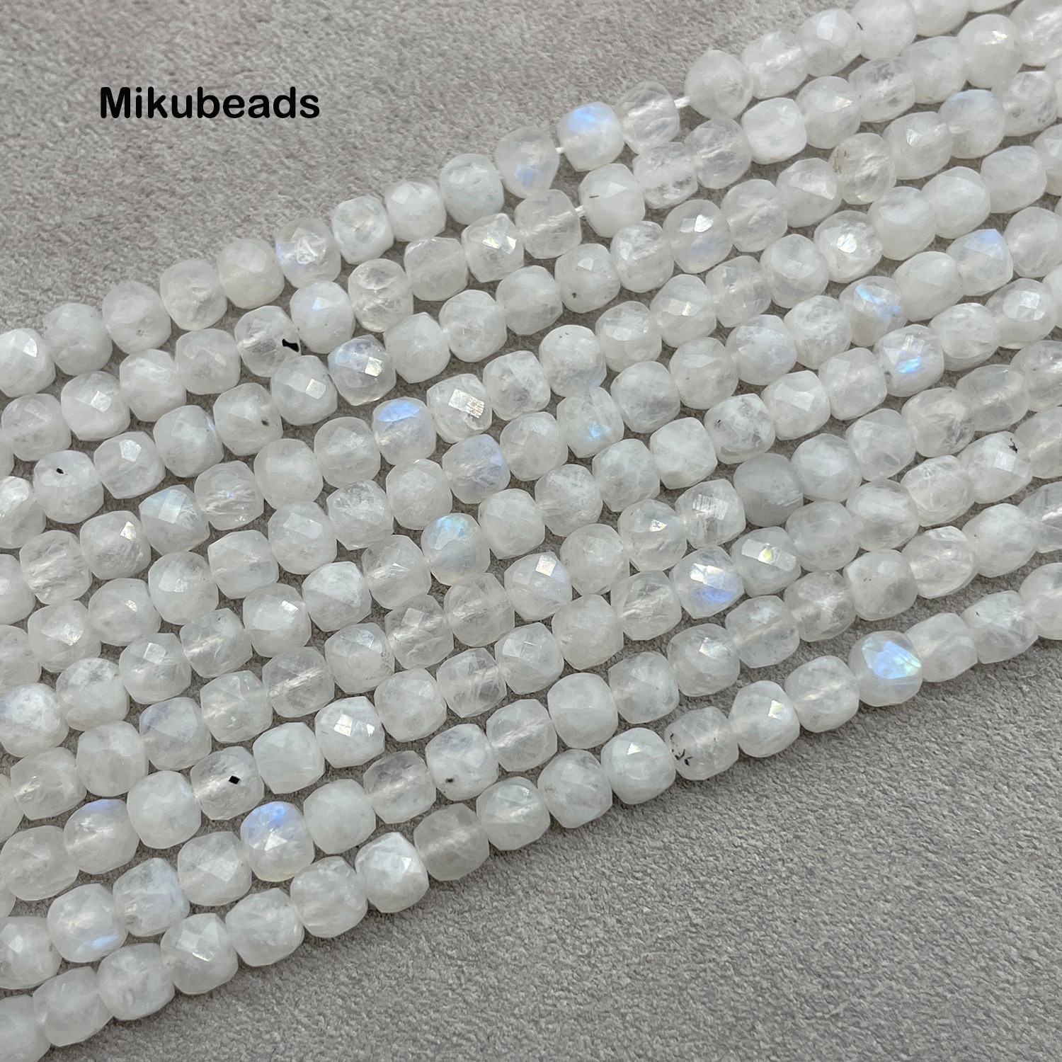 Natuurlijke 4.5Mm Een + Regenboog Maansteen Facet Cube Losse Kralen Voor Sieraden Maken Diy Steen Ketting Strand Mikubeads